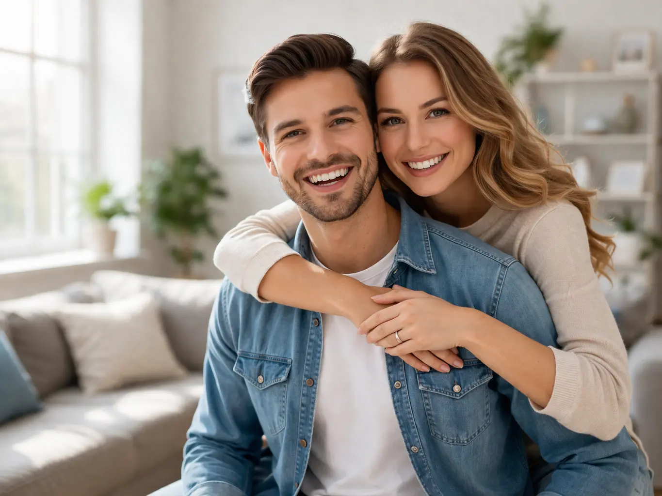 Spousal Sponsorship Canada - Sponsor Your Spouse for Permanent Residence Smiling married couple embracing indoors representing successful spouse visa and spousal sponsorship in Canada immigration process